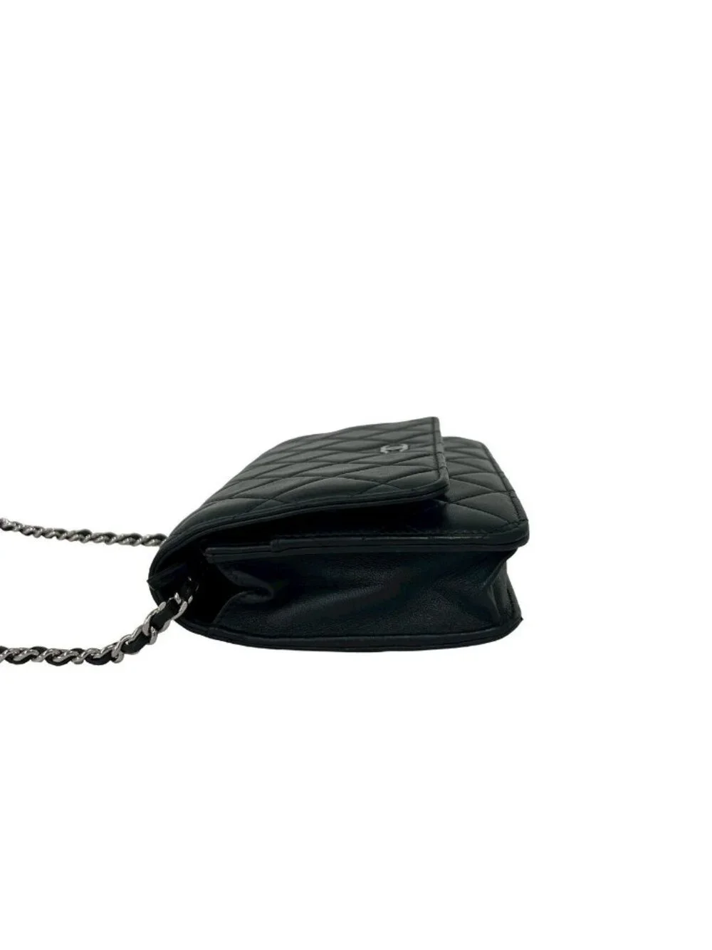 Chanel With Card Quilted CC Logo Lambskin Shoulder Bag Pochette Black